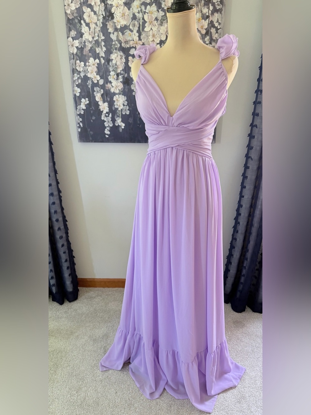 Lace-Up Back Lavender Maxi Dress with Ruffle Straps - Picture 5 of 9